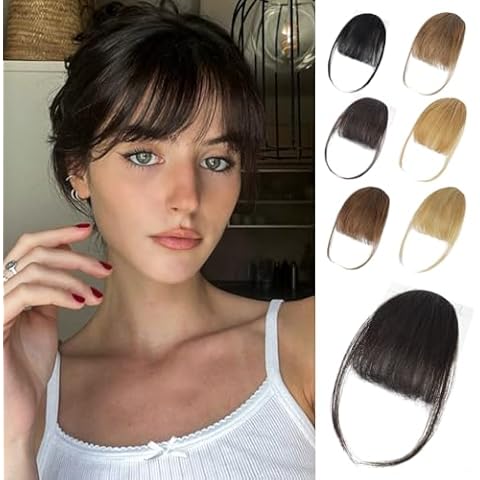 Lommel Clip in Bangs-100% Human Hair Bangs,Brown Black Fake Bangs for Women Wispy Bangs Hair Clip Hair Extensions Clip on Air Bangs Hairpieces with Temples for Daily Wear (Brown Black) Cover