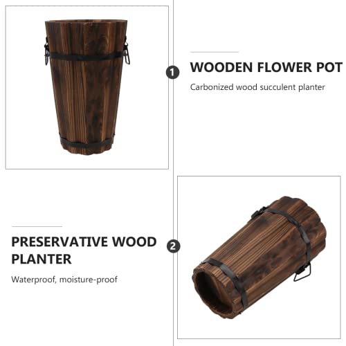 Generic 1Pcs Vintage Wooden Planter Rain Barrel Planter Whiskey Barrel Bonsai Box Rustic Patio Succulent Plant Pot Outdoor Garden Planter, Light Brown, Bkrh43Q2458R8O8X16V99, 27X17Cm #TOP2