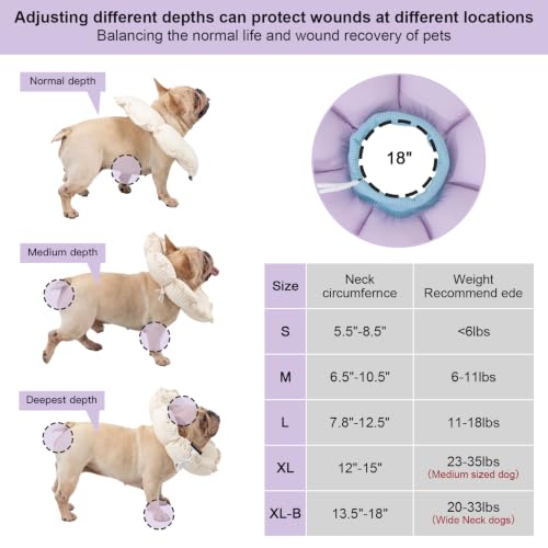 Image of H HIDREAM Dog Cone Collar Stress-Free Recovery Cone Alternative: Adjustable Depth & Diameter for Wide-Neck Dogs (Pugs, Bulldogs, Bullies) Purple Flower XL-B