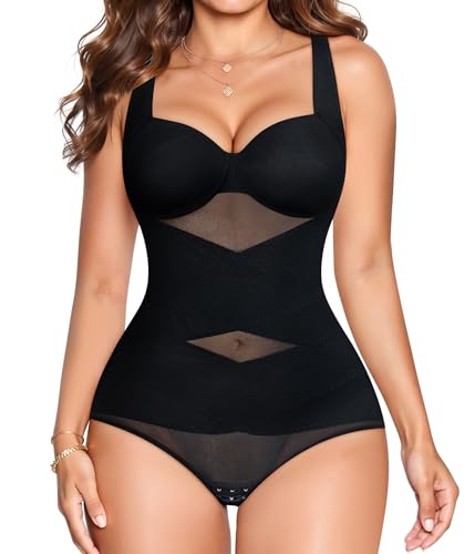 Gotoly Shapewear for Women Tummy Control Bodysuit Faja Body Shaper Waist Trainer V Neck Body Suit with Built in Bra