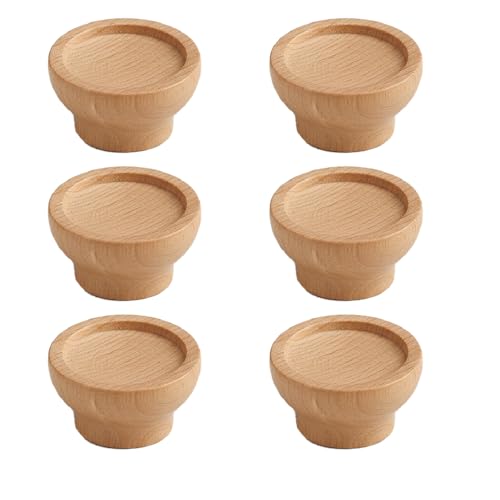 Image of Steam Beech Wood Drawer Knob| Solid Wooden Cabinet Door Handle | Round Knobs for Drawer, Wardrobe & Cupboard | Natural Finish Pull Handle for Kitchen Cabinets & Home - | 1.5 Inch,6 Piece|