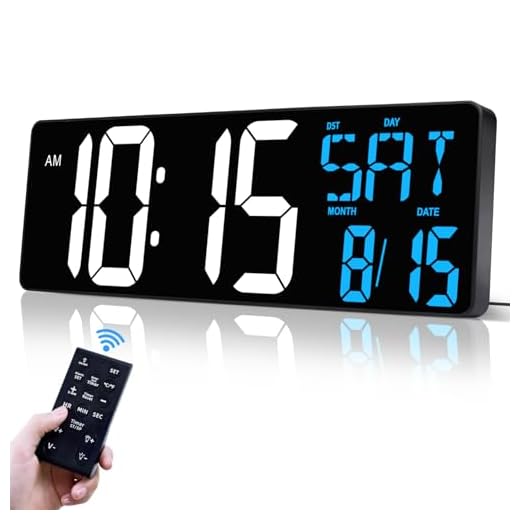 17 Inch Large Digital Wall Clock with Remote Control, Automatic Brightness Dimmer Digital Wall Clock Large Display with Day/Date/Temperature, Snooze, Count Up & Down Timer for Living Room, Office, Gym