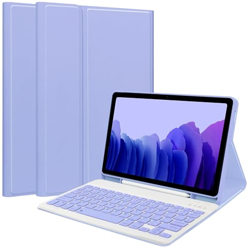 Image of Keyboard Case for Samsung Galaxy Tab A7 10.4inch 2022 /2020, Magentic Protective Cover with Pencil Holder, Detachable Wireless Bluetooth Keyboard, Purple