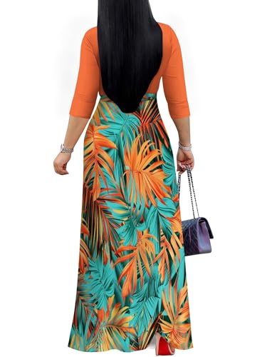 Image of Plus Size Maxi Dress for Women V Neck Flowy Dresses with Pockets for Wedding Guest Church