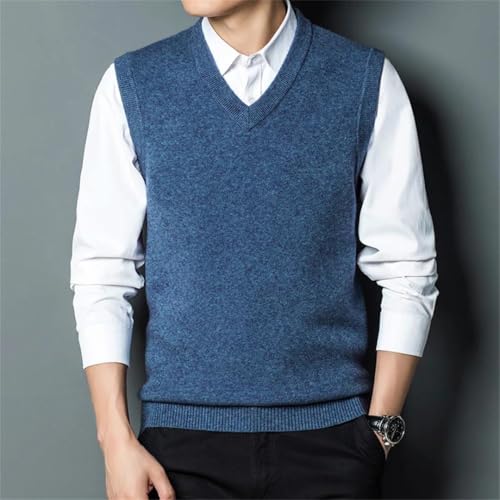 Men’S Classic Business V-Neck Sleeveless Wool Knit Vest Knitted Thick Pullover Sweater with Pockets2