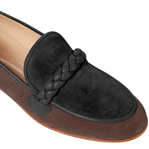 Image of MOOMMO Women Comfortable Suede Loafer Flats Round Closed Toe Slip On Penny Loafers Knitted Strap Oxford Loafer Shoes for Office Ladies Work Daily Casual Club Driver Flats Spring Elegant 4-11 M US