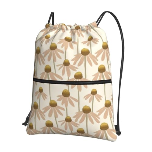 Chamomile Floral Drawstring Bags Gym Bag For Women Men Beach With Zipper Pocket Bag Outdoor 18 * 15.3 Inches3