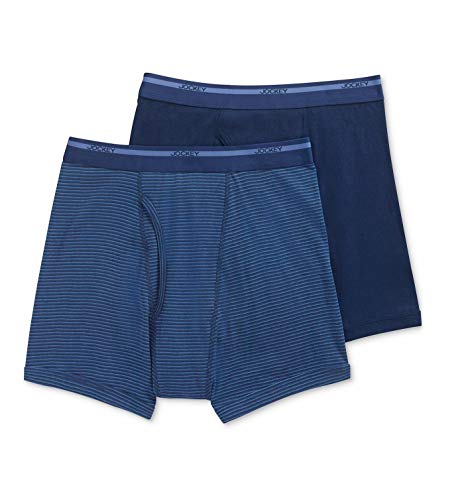 Jockey Men's Underwear Big Man Classic Boxer Brief - 2 Pack, Blue Stripe/Blue, 2XL