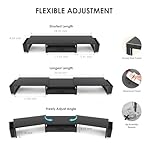 OPNICE Desk Organizers and Accessories, Dual Monitor Stand Riser with Drawer and 2 Pen Holders, Desk Shelf Metal Computer Racks for Office Workspace Organizers, Desktop Organization (Black) - Image 2
