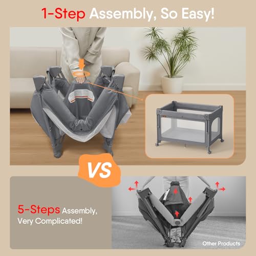 TinyGlow 4 in 1 Baby Bassinet, Pack and Play, Bedside Crib Sleeper, Diaper Changer, Quickly Assembled and Folded Portable Crib with Mattress and Mosquito Net, Easy to Carry