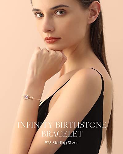 Etevon Infinity Love Heart Birthstone Bracelet For Women Girls 925 Sterling Silver Rose Gold Plated Dainty Charm Link Bracelets Christmas Anniversary Birthday Jewelry Gifts For Her Girlfriend Sister Wife Mom Light Purple June #TOP3