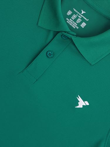 Image of TECHNOSPORT Men's Solid Slim Fit Polo Collar T-Shirt MATPIQ Half Sleeve Button Polyester for Gym Running Workout UPF50+ Anti Odour