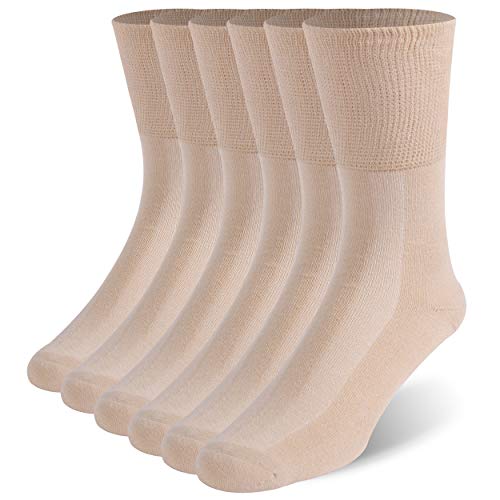 Diabetic Socks Wide,JSPA Men's Loose Diabetic Ankle Socks Bamboo, Wide, Thin, Seamless Toe and Non-Binding Top 6 Pairs Beige X-Large