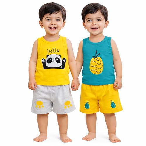Image of Infantbond Baby Boy's and Girl's Cut Sleeve T-Shirt and Short Combo 100% Cotton Clothing Set(Combo Of 2)