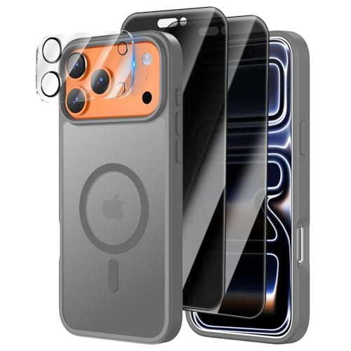 YAGOGOFLOS [4 in 1] iPhone 17 Pro�p���C�P�[�X�A2�s�N�X�L�[�X�N���[���v���e�N�^�[��1���̎ʐ^�J�����v���e�N�^�[�AMagSafe�p�A�~���^���[�O���[�h�̑ϏՌ��������}�b�g17 Pro�J�o�[6.3�C���`(�O���[)