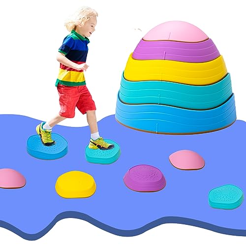 Image of OMNISAFE 5 Pcs Stepping Stones for Kids, Balance River Stones Toy for Toddlers, Non-Slip Rubber Edges & Plastic Surface, Children's Sensory Obstacle Courses