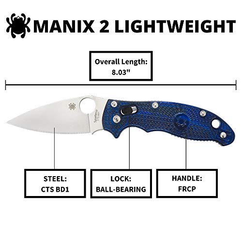 Spyderco Manix 2 Folding Pocket Knife with 3.3" CTS BD1N Steel Blade and FRCP Handle - EDC Knife for Men and Women, Perfect for Hunting, Tactical, Camping, Survival, Hiking - PlainEdge - C101PBL2 - Image 5