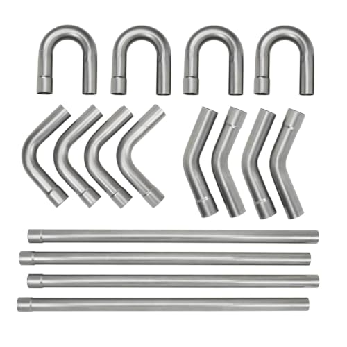 PartsFlow 16PCS 3" Universal Custom Exhaust Tubing Kit, Mandrel Bend Mild Steel Pipe Set with 180°/90°/45° Bends & Straight Pipes, High Flow DIY Performance Exhaust System Kit
