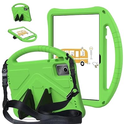 HUOLUNGJIN Kids Tablet Case Compatible with Lenovo Tab M11 2023 TB-330FU 11 Inch | Cute Lightweight EVA Bumper Cover with Adjustable Strap, Stand & Handle, Drop Protection (Green)