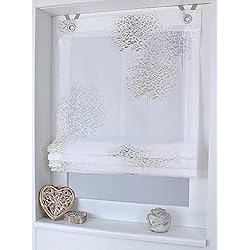 Estores Plegables Carrefour Kutti Estor Plegable Bellinda Blanco, Estampado, Floral, con Ojales y Ganchos, 60 * 140 cm