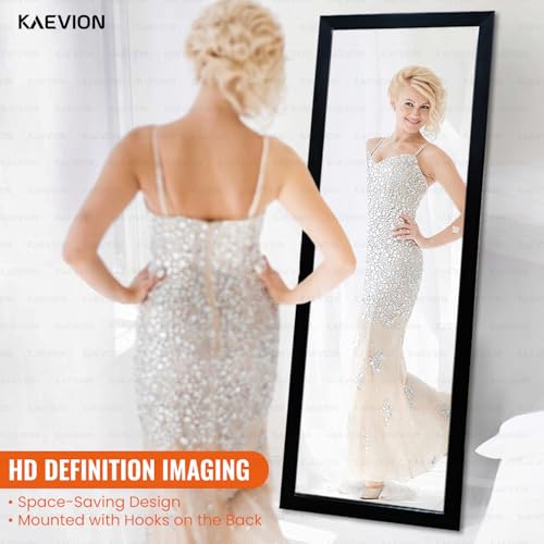 Image of 4.25Ft Full Length Rectangular Solid PVC Framed Wall Hanging Mirror | Black Wall Mirror for Living Room Bedroom Vanity | Dressing Long Mirror for Wall