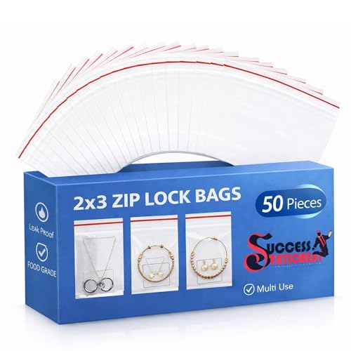 Image of Success Stationery Zip Lock Bags 2 inchx3 inch 50 Pcs - Reusable Transparent Ziplock Pouch for Medicine, Jewellery, Earrings, Pills & Coins - Thick Resealable Zipper Cover