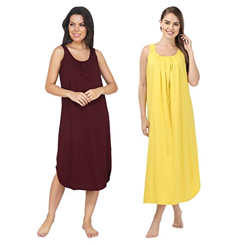Image of BLAZON Women's Cotton Hosiery Solid Maxi Nighty Slip (Pack of 2) Available Sizes: S, M, L, XL, 2XL, 3XL, 4XL, 5XL