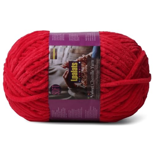 Image of Chunky Chenille Yarn for Crocheting, Red Fluffy Blanket Yarn for Crochet