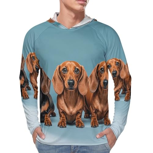 Mens UPF 50+ Sun Protection Hoodie Rash Guard Long Sleeve Sun Shirt Hiking Three Dachshunds Fishing Hoodie-4