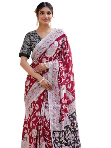 Image of SIRIL Women's Printed Ready to Wear Mul Cotton Saree With Unstitched Blouse Piece