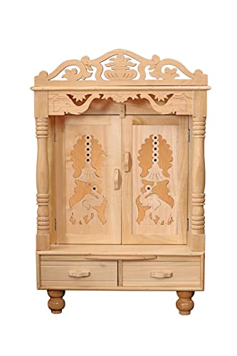 Image of sevan Wood Temple /Pooja mandir for Office and Home 12x18 Door Legs Plain