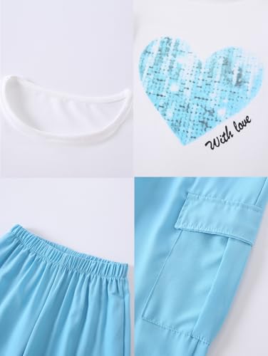 Image of Girls 4 Pieces Outfits Short Sleeve Printed Tee Tops and Pants Set 4-12Y