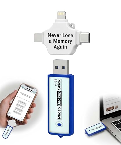 Photo Backup Stick Universal 64GB | Photo Stick for iPhone, Android, & Computers | Backs up Pictures & Videos | Removes Duplicates | Backs Up Multiple Devices