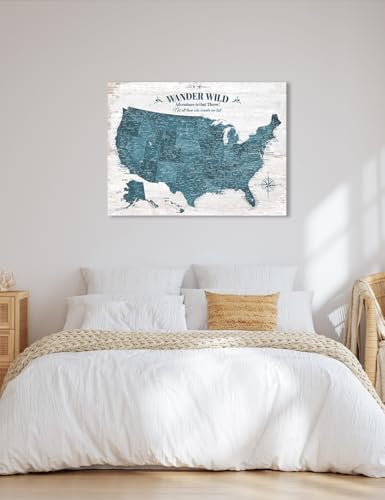 Image of IPIC - USA Push Pin Travel Map on Canvas, Large Wall Art of US Map for Travel Tracking, Modern USA Maps for Wall Decor to Mark Places Traveled, Gift for Travelers, Made in USA