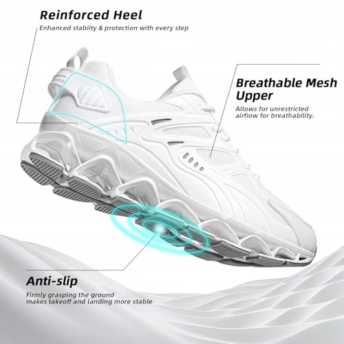 Image of Mens Walking Shoes Blade Fashion Sneakers Casual Lace up Tennis Running Athletic Sport Trainers Zapatillas para Hombre White