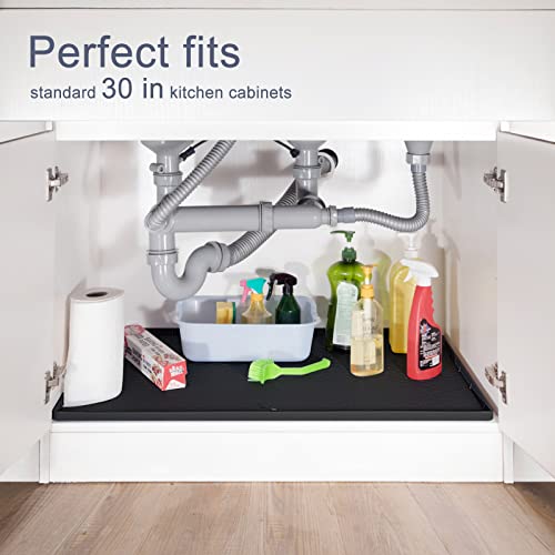 Aechy Under Sink Mats For Kitchen Waterproof, 28" X 22" Under Sink Tray, Under Kitchen Sink Mat With Unique Drain Hole, Waterproof & Flexible Under Sink Liner For Kitchen And Bathroom Black #TOP3