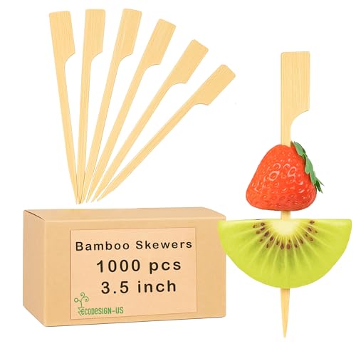 ECODESIGN-US Mini Bamboo Cocktail Picks - 300PCS 3.5” Skewers for Appetizers, Charcuterie and Cocktail - Disposable Wooden Food Picks for Cheese, Fruit & Garnishes for Party, Wedding & Event Catering