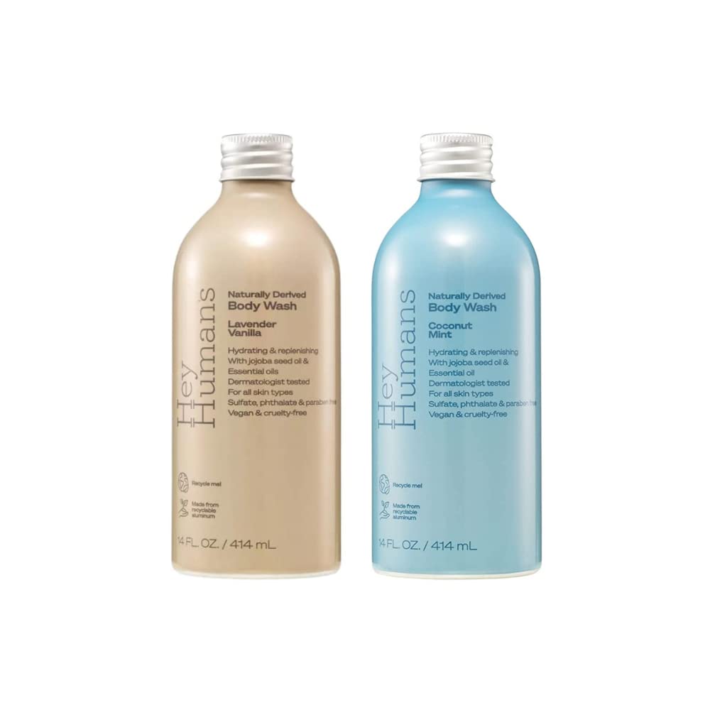  Coconut Mint and Lavender Vanilla Body Wash for HEY HUMANS - 14 Fl Oz (Variety Pack)
| HEY HUMANS Coconut Mint and L
