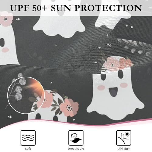 CaTaKu Girls One Piece Swimsuit Ghost Cute Florals Toddler Bathing Suit Long Sleeve UPF 50+ Rash Guard Swimwear 3-12Y4