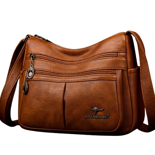 Bolsa Feminina Transversal de Couro Macio Bolsa Tiracolo Casual para Dia a Dia Leve e Espaçosa Marrom