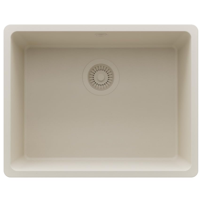 PRIMAGRAN Evier Sous Plan Beige 56x44cm, Evier en Granit 1 bac + Kit de Vidage, Évier al mueble 60cm - Venise Easy S070