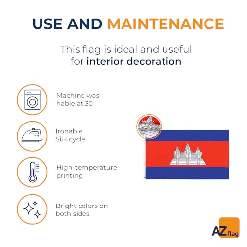 Image of AZ FLAG - Cambodia Flag - 3x5 Ft - Light Polyester Cambodian Banner with Two Brass Eyelets - Fade Resistant - Vivid Colors - 3' x 5' Feet - 150x90 Cm