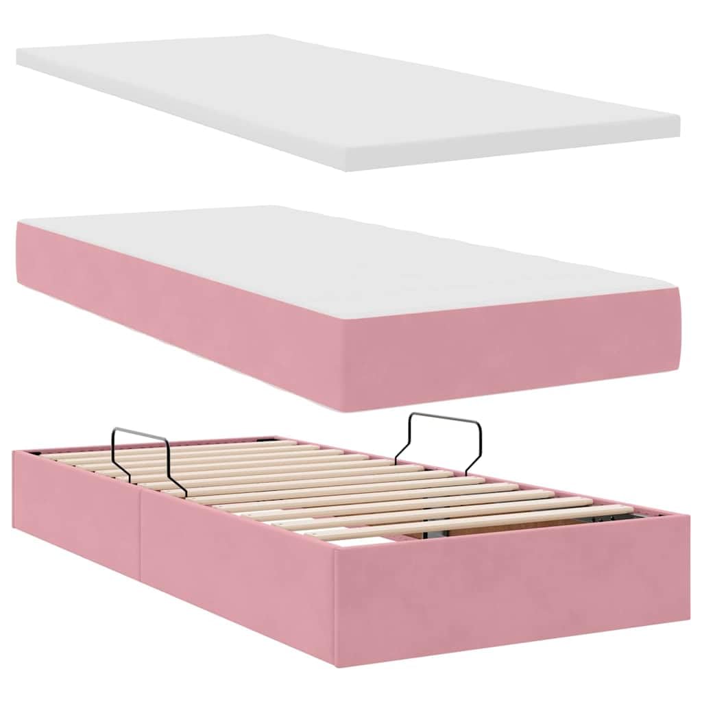 Cama de almacenamiento de terciopelo rosa 180 x 200 cm con elevación hidráulica, marco de metal resistente y colchón de densidad media, elegantes muebles de dormitorio para parejas