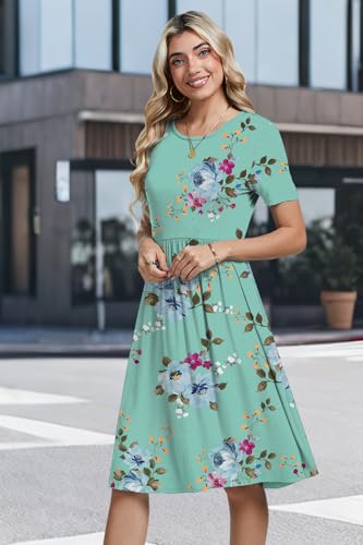 Image of Womens Short Sleeve Empire Waist Dresses Casual Summer Dress with Pockets