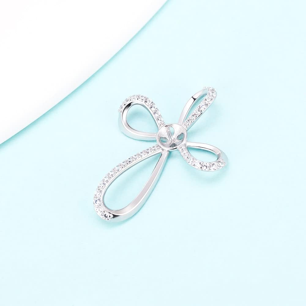 CZ Cross Bail Pendants for Pearl Jewelry Making Sterling Silver, Design Pendant Fitting for Fashion Jewelry