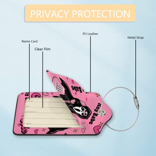 Pink Halloween Luggage Tags for Adults Teens,2 Pack Travel Bag Suitcase Labels with Stainless Steel Loop ID Tags Card Baggage Bag Label3