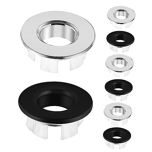Homoyoyo 8-pcs Sink Overflow Caps Set with Round Hole Covers, Silver Black Basin Trim Overflow Rings, Kitchen and Bathroom Sink Hole Insert Accessories