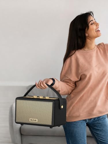 Image of MLOVE A200 Portable Retro Bluetooth Speaker with Aux Input, USB Port, Micro SD Card Slot - Decorative Wireless Bookshelf Speakers Battery Powered, House Warming Gifts for New Home, Black and Gold