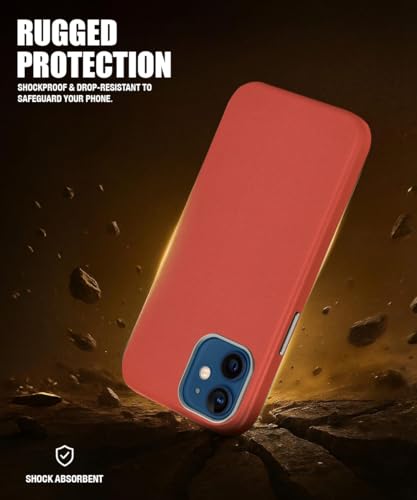 Image of WOW IMAGINE Back Cover for iPhone 12 | Shockproof Tough Leather Texture Hard Mobile Case | Ultra Slim Non-Slip Grip | Inner Velvet Fabric | Metal Camera Ring - Crimson Red
