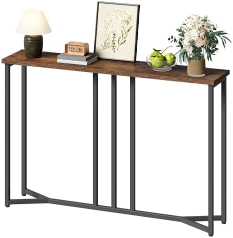 YITAHOME Konsolentisch, 100CM Flurtisch Schmal, Sofatisch, Beistelltisch, Schmales Regal, Console Table für Wohnzimmer, Flur, Eingangsbereich, einfache Montage, Schwarz und Braun